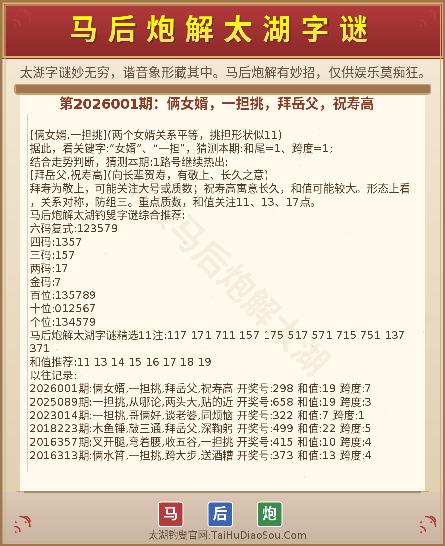 第2026012期太湖字谜图解
