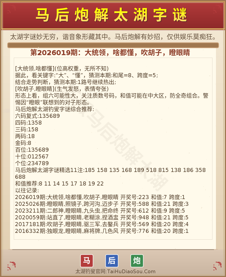 第2026012期太湖字谜图解