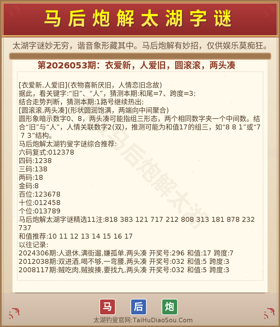 第2026012期太湖字谜图解