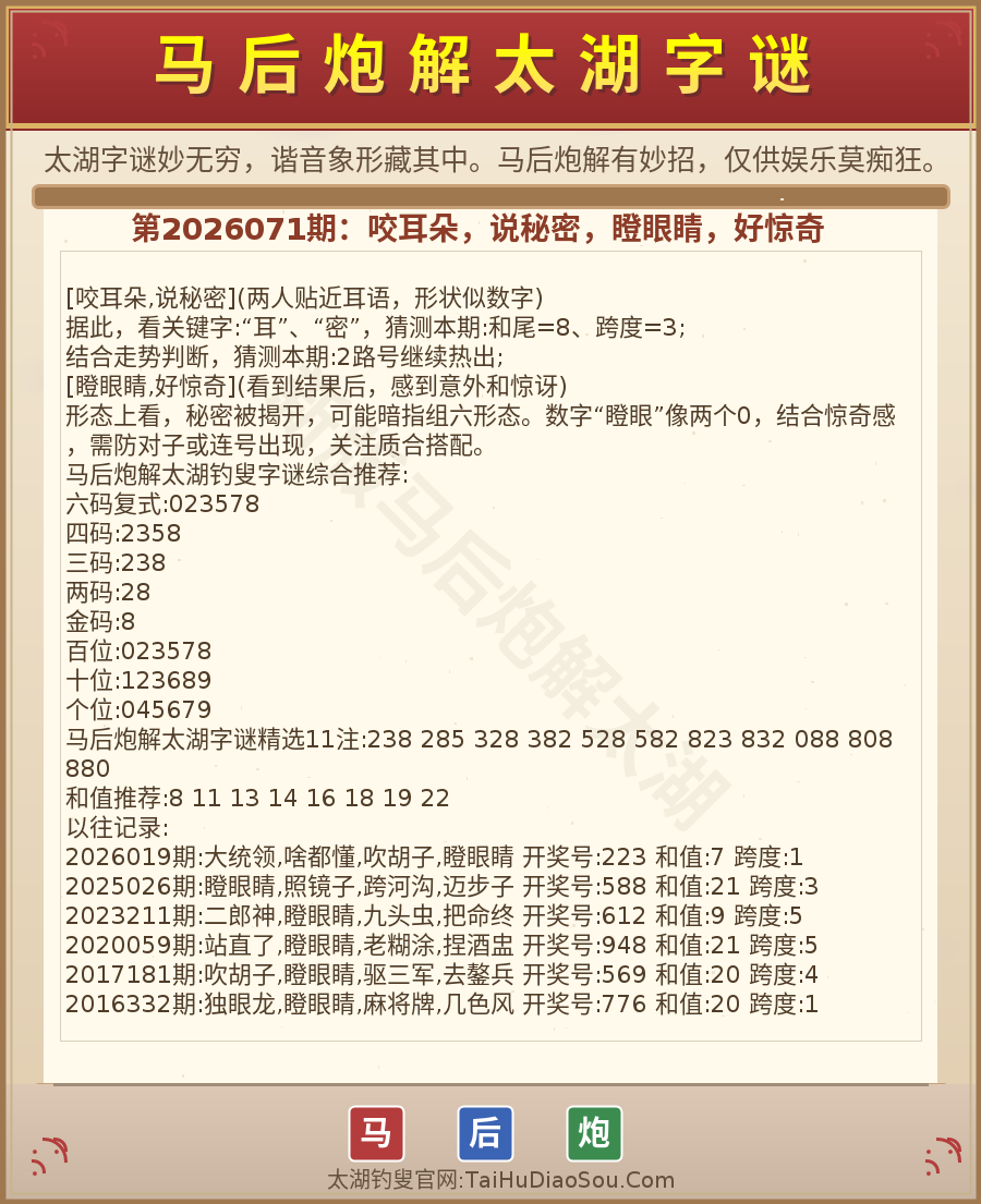 第2026012期太湖字谜图解
