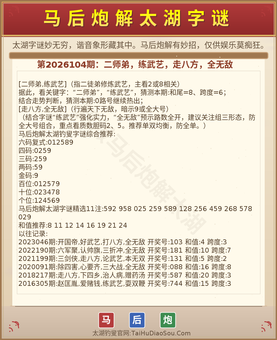 第2026012期太湖字谜图解