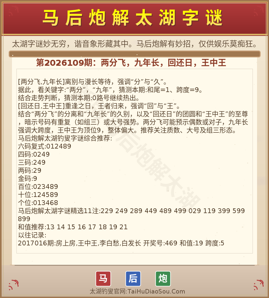 第2026109期马后炮解太湖字谜