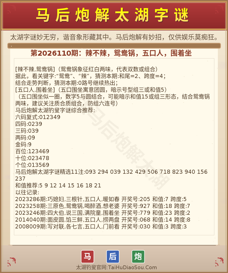 第2026012期太湖字谜图解