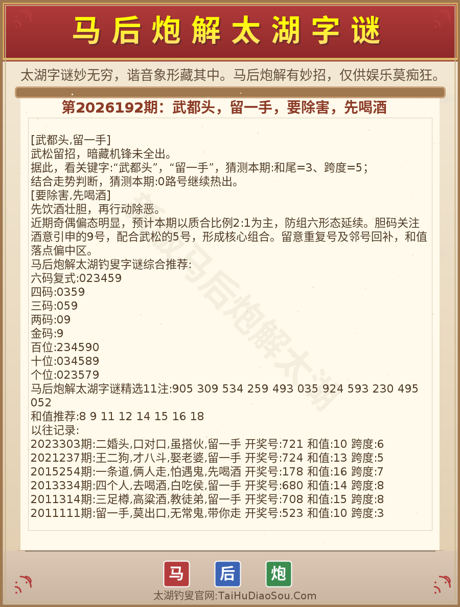 第2026012期太湖字谜图解