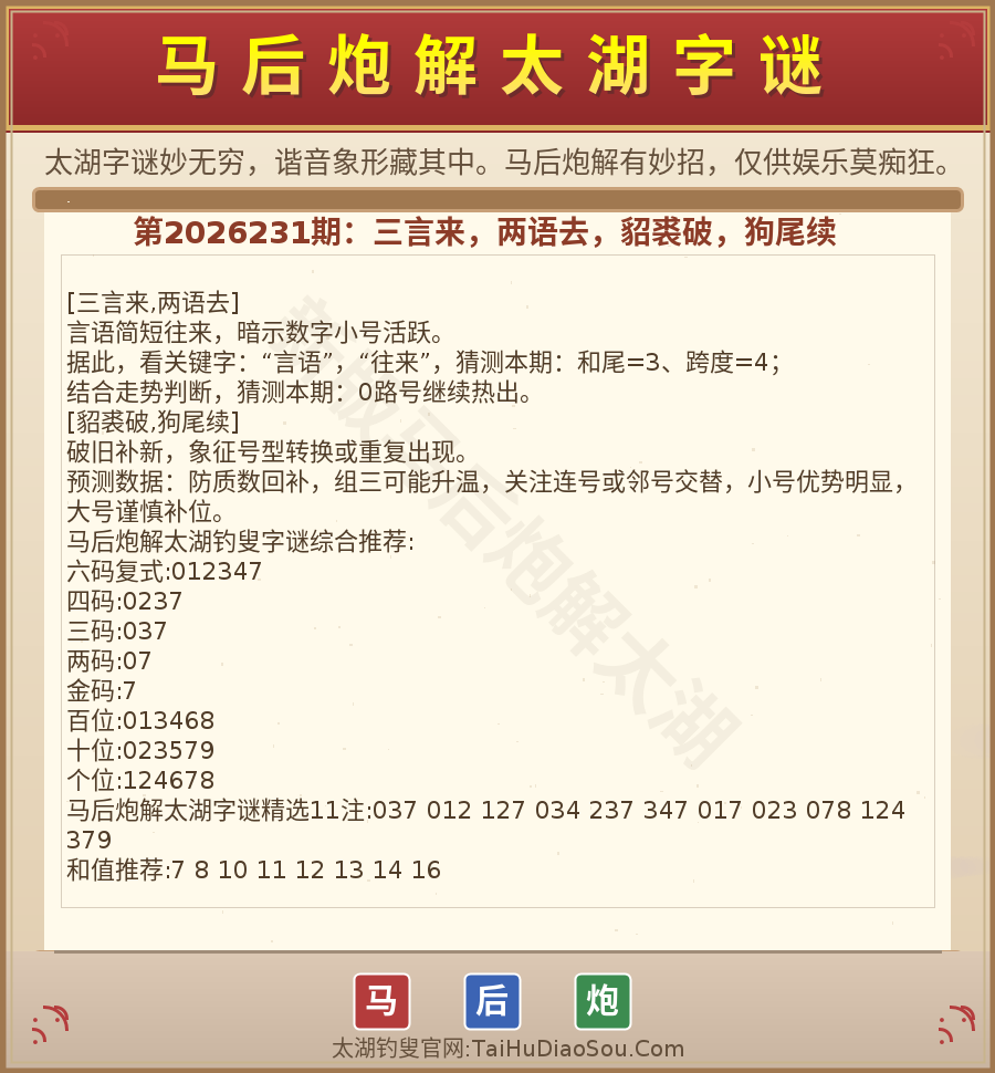 第2026012期太湖字谜图解
